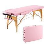 Panana 2 Sections Portable Massage Bed Wooden Legs Adjustable Height Folding Tattoo Table (Pink)