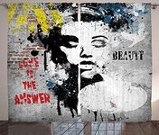 Ambesonne Graffiti Decor Curtains, Modern Grunge Wall with a Girl and Quotes Casual Youth Urban Fashion Print, Living Room Bedroom Window Drapes 2 Panel Set, 108W X 96L Inches, Grey Yellow