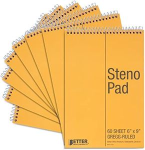 Better Office Products Spiral Steno Pads, 8 Pack, 6 x 9 inches, 60 Sheets, White Paper, Gregg Rule, Natural Board Cover, 8 Steno Notebooks