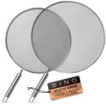 BINO 2-Piece Stainless Steel Splatter Screen with Metal Handle Set | Oil & Grease Skillet Guard | Bacon Screen Splash Protector | Frying Pan Screen | Mesh Splatter Screen | Kitchen Cookware Essentials