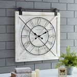 FirsTime & Co. Farmstead Barn Door Wall Clock, 29" H x 27" W, Whitewash, Metallic Gray, Black