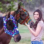 Weewooday 2 Pieces Horse Fly Masks for Horses Soft Fly Masks for Horses with Ears Smooth and Elasticity Fly Mask with UV Protection(M, Tribal Grid Patterns)