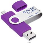 BorlterClamp 128GB USB 3.0 Flash Drive Dual Port Memory Stick, OTG Swivel Pen Drive with Micro USB Drive Port for Android Smartphone Tablet & Computer (Purple)