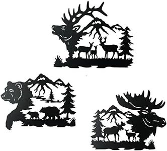 NewVees Large 14 inch Black Deer Bear Moose Rustic Cabin Wall Art Decor, Hunting Decor, Deer Bear Moose Decorations for Home,Cabin Bathroom Decor, Lodge Decor Set of 3