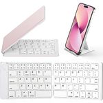 Samsers Foldable Bluetooth Keyboard - Portable Wireless, with Stand Holder, Rechargeable Full Size Ultra Slim Folding Keyboard for iOS Android Windows Smartphone Tablet and Laptop, White-Pink