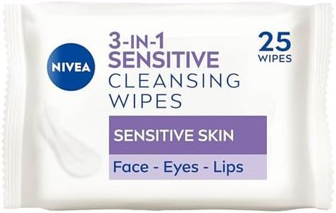 NIVEA 3in1 Sensitive Cleansing Wipes (25 Wipes), Plant-Based Makeup Remover Wipes, Face Wipes for Sensitive Skin, Gentle yet Effective Makeup Removal (Pack of 6)