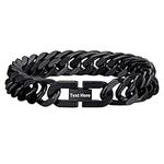 PROSTEEL Mens Black Bracelet Engraved Name Chain Bracelet Men Personalised Gift