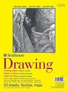 Strathmore 300 Series Drawing Paper Pad, Glue Bound, 9x12 inches, 50 Sheets (70lb/114g) - Artist Paper for Adults and Students - Charcoal, Colored Pencil, Ink, Pastel, Marker