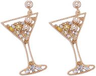 COLORFULBLING Handmade Champagne Martini Wine Glass Dangle Earrings Shiny Rhinestones Crystal Pearl Beaded Drop Earrings Charming Cocktail Glass Lovely Pencil Rugby Earrings for Women Girls Jewelry
