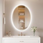 OUMUSU 24x32 Inch Oval LED Bathroom Mirror with Frontlit and Backlit, Anti Fog Dimmable Bathroom Mirror with Light, Wall Mounted Bathroom Mirror 3 Colors Memory Function Shatterproof