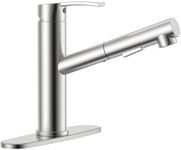 APPASO Modern Kitchen Faucet with Pull Out Sprayer Single-Handle Stainless Steel Bar RV Kitchen Sink Faucet with Deck Plate Brushed Nickel