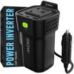 Inskin 150W Car Power Inverter, Cup Holder DC 12V to 230V Converter with 1 AC Outlets, 1 USB-A & 2 USB-C Charging Ports, 1 Cigarette Lighter Socket for Laptops, Smartphones, Tablets - Black