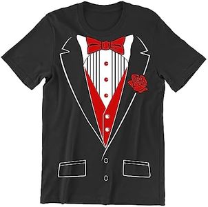 Funny Tuxedo Shirts for Men, Red Rose Colorful Tuxedo Tshirt for Adults Men's T-Shirt, Black, Small