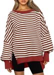 Trendy Queen Womens Oversized Sweatshirts Hoodies Crewneck Shirts Fall Outfits Teen Girls Y2k Winter Clothes StripedRed M