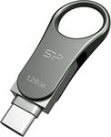 SP Silicon Power 128GB Dual USB-C USB-A Flash Drive, Metal Casing with Keychain Hole Key Ring, USB 3.2 Gen 1 USB 3.0 OTG Type-C Type-A, Thumb Drive Pen Drive Memory Stick, Mobile C80 Series