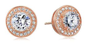 Amazon Essentials Rose Gold Plated Sterling Silver Cubic Zirconia Halo Stud Earrings