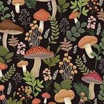 VOLEAAR Mushroom Wallpaper Vintage Peel Stick Wallpaper Boho Wallpaper Vinyl Removable Forest Flower Leaf Floral Wallpaper for Bedroom Bathroom Kitchen Countertop Black Green 44.5CM x 300CM