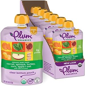 Plum Organics Stage 3 Organic Baby Food - Carrot, Spinach, Turkey, Corn, Apple, and Oat - 4 oz Pouch (Pack of 6) - Organic Baby Food Pouch