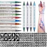 Betytattoo Temporary Tattoo Markers for Skin - Dual-End Tattoo Pens for Body & Face Art with 138 Tattoo Stencil Papers, 10 Pens Make Bold and Fine Lines, Cosmetic Quality(BETY2)