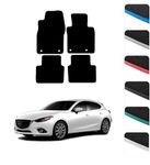 GCM - Car Floor Mats for Mazda 3 2019 To Present Full Coverage Floor Protection - Anti Slip & Fit Rubber Car Mats with Clips Easy to Clean Heavy Duty for All-Weather (Blue Edging, Carpat)