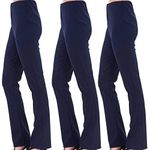 Ladies (Pack of 3) Stretch Bootleg Trousers Ribbed Women Bootcut Elasticated Waist Pants Work WEAR Pull ON Bottoms Plus Sizes 8-26 (UK 16/31" Long Inside Leg, Navy+Navy+Navy)