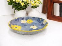 Lemon Tree Snack Serving Plate 20 cm Round Ceramic Deep Salad, Pasta Plate | Dinner Plates for Kitchen Microwave, Dishwasher & Oven Safe (Blue)