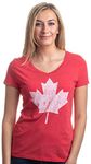 Canada Pride | Vintage Style, Retro Canadian Maple Leaf Women's V-Neck T-Shirt-(Vneck,L) Heather Red