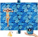 URBANECO OUTDOORS Lightweight Beach Blanket - Oversized 107" x 77" Waterproof Sandproof - Double Anchored for Fun Leisure Beach Blanket - with Stake Pouch & Plastic Stakes Durable Sand Beach Mat