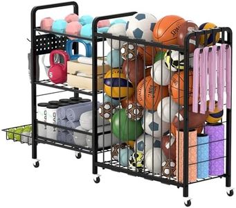 DUDUXI Sports Equipment Garage Organizer,Garage Ball Storage Rack for Sports with Wheels-Upgraded 3 Layers Organizer Rack Outdoor Basketball Racks for Balls with Holder and Hooks (Deep Black)