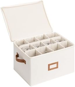StorageWorks Hard Shell China Storage Containers, Mug Storage Box with Dividers, Stemware Storage Cases, Stackable Storage Boxes, Beige