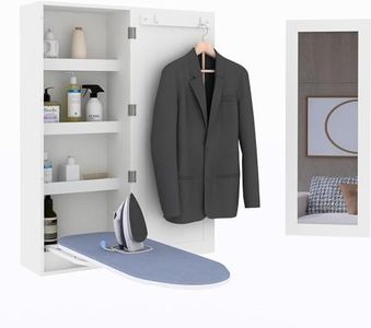 Organizedlife Wall Mount Ironing Board Cabinet with Mirror, Recessed Ironing Station with Shelves, Foldable Ironing Board Storage for Small Space, White