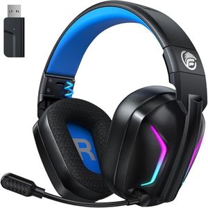 Fachixy「New」FC300 2.4GHz Wireless Gaming Headset with Microphone for PC/PS5/PS4, Bluetooth Gaming Headphones - Fast Charge 50Hr Battery, Cool RGB Lights for Switch, Laptop, Mobile, Mac