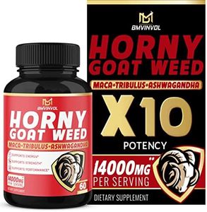 Horny Goat Weed Capsules, 14000mg Herbal Equivalent with Maca, Tribulus, Ginseng - Performance and Energy Support - 60 Capsules