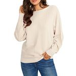 Ckikiou Womens Casual Boat Neck Batwing Soft Cable Knitted Sweater Fall Winter Cute Long Sleeve Ribbed Pullover Sweaters, A-beige, L