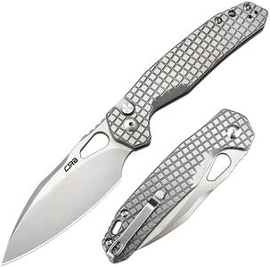 CJRB Frack Pocket Knife, 3.9" AR-RPM9 Steel Blade PVD Coating Frag Pattern Steel Handle EDC Knife, Button Lock Knife for Outdoor Camping Gift, Stonewash (J1931)