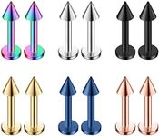 Ruifan 12PCS Assorted Colors Stainless Steel Spike Labret Monroe Lip Ring/Tragus/Helix Earring Stud Barbell Body Piercing Jewelry 20G 6mm