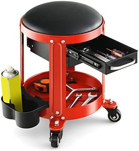 Costway 150 kg Capacity Workshop Creeper Seat, Rolling Mechanic Stool with Removable Padded Seat and 4 Universal Casters, Mechanic Roller Seat with 2 Drawers, Twin Can Holders and Tool Tray