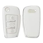 kwmobile Key Cover Compatible with Audi 3 Button Flip Key - Car Key Fob Case Protector - White/Silver