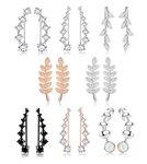 Finrezio 8 Pairs Ear Cuffs Hoop Climber Earrings for Women CZ Leaf Crawler Earring Arrow Bar Stud Earrings Set