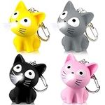 4 Pieces Nurse Animal Flashlight Keychain Pediatric Nurse Cat Flashlight LED Cute Kitty Plastic Gray Black Yellow Pink Cat Flashlight Keychain for Nurses Badge Reel