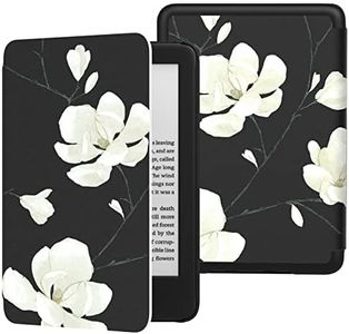 MoKo Case for 6" All-New Kindle (11th Generation-2022 Release), Light Shell Cover with Auto Wake/Sleep for Kindle 11 2022 E-Reader, Black & White Magnolia