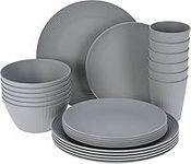 24pcs Grey Picnic Set Dinner Plate Tableware Outdoor Party Beach Camping Travel BBQ Set Lightweight Serving Bowls Cups Plates Dinnerware Set for 6 People