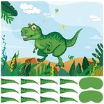 ASTARON Pin The Tail on The Dinosaur Game for Kids Birthday Party, Dinosaur Party Game with 24 pcs Tail Stickers Dino Birthday Party Supplies for Wall Home Room Decorations