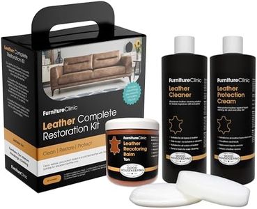 Furniture Clinic Leather Complete Restoration Kit | Includes Leather Recoloring Balm, Leather Cleaner, Protection Cream, Sponge & Cloth | Restores & Repairs (Tan)