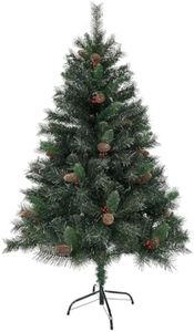 EVRE Artificial Christmas Tree with Pine Cones and Berries, 200 PVC Hinged Branch Tips & Strong Foldable Metal Stand for Indoor Xmas Festive Home Decor 4Ft/120CM