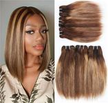 Sexycat #4/27 Ombre Brown Color Straight Human Hair Bundles 10 10 10 Inch 100% Unprocessed Brazilian Virgin Hair Extensions Weave Weft Bundles Human Hair