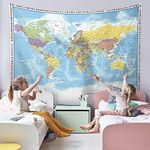 LC Creative Large World Map Tapestry Wall Hanging Tapestry World Map For Kids Educational Tapestry With Country Flags World Map for Classroom Decor Kids Room Home Traveling Geography Students 60x80 In, multi