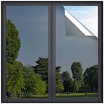 rabbitgoo One Way Window Film Daytime Privacy Window Tint Film for Home and Office, Static Cling Heat Control Anti UV Sun Blocking Reflective Mirror Vinyl (Black Sliver, 17.5 Inch x 6.5 Feet)