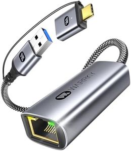 USB to Ethernet Adapter, WARRKY 2-in-1 USB 3.0/USB-C [Stable Gold-Plated Plug] 1Gbps RJ45 Gigabit Ethernet LAN Network Adapter, Compatible with MacBook Pro, iPad Pro, iPhone 15, Switch, Windows, Linux