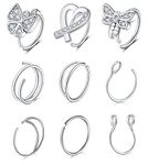 WillTen 20G Nose Ring Hoop Silver Diamond CZ Nose Hoop Rings Spiral for Women Men 9PCS Stainless Steel Nostril Piercing Jewelry